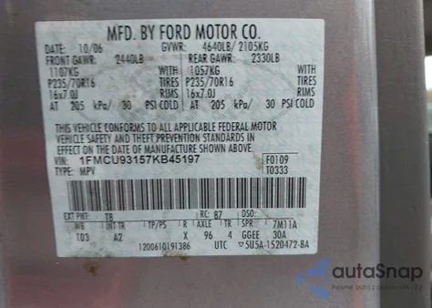 2007 Ford Escape Xlt/Xlt Sport из США, поврежденный, VIN 1FMCU93157KB45197